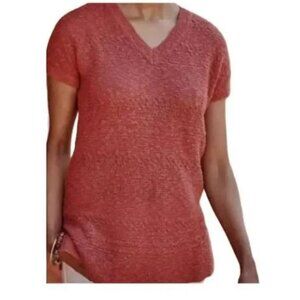 J. Jill Womens Textured Layering V-Neck, Guava Rock Short Sleeve Tunic Sweater